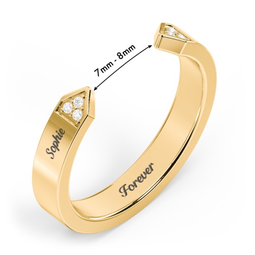 Geometric Birthstone Open Cuff Ring – 18K Gold Plated Silver with Diamond