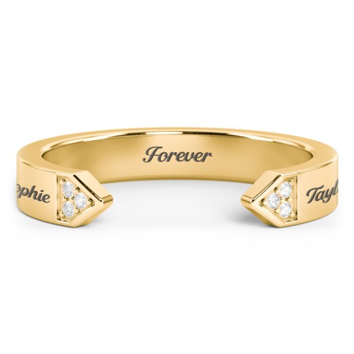 Geometric Birthstone Open Cuff Ring – 18K Gold Plated Silver with White Premium Zirconia