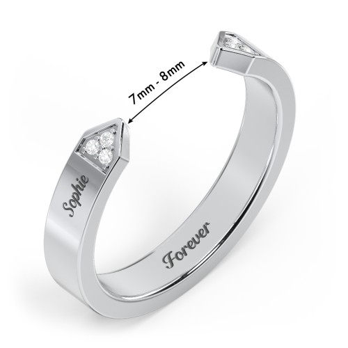 Geometric Birthstone Open Cuff Ring – Sterling Silver with White Premium Zirconia