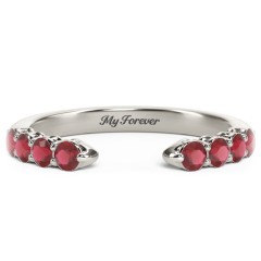 Round Birthstone Open Cuff Ring – 10K White Gold with Garnet