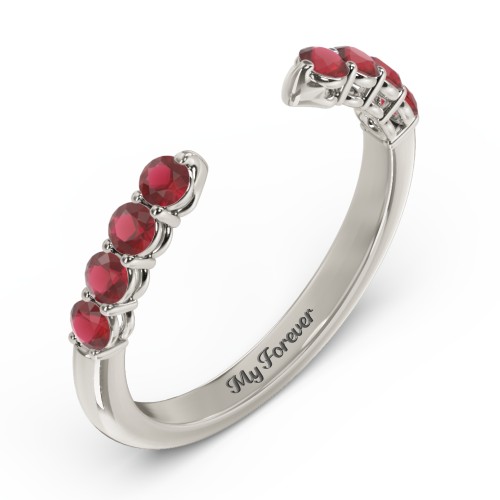 Round Birthstone Open Cuff Ring – 10K White Gold with Garnet