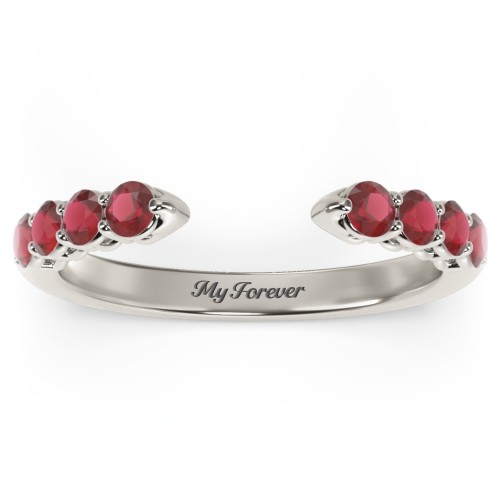 Round Birthstone Open Cuff Ring – 10K White Gold with Garnet
