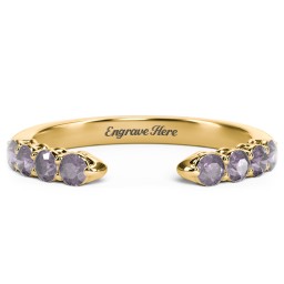 Round Birthstone Open Cuff Ring in 10K Solid Yellow Gold with Alexandrite