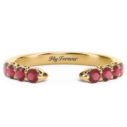 Round Birthstone Open Cuff Ring in 10K Solid Yellow Gold with Garnet