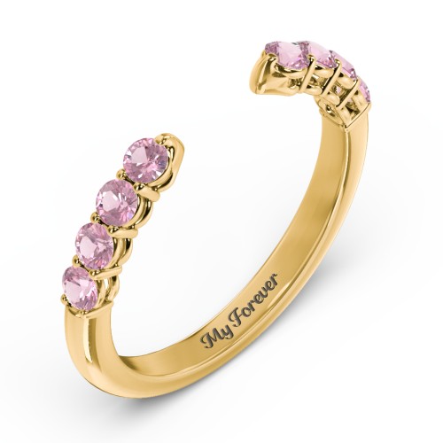 Round Birthstone Open Cuff Ring – 10K Yellow Gold with Pink Tourmaline