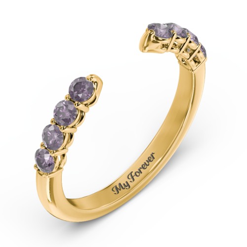 Round Birthstone Open Cuff Ring – 10K Yellow Gold with Alexandrite