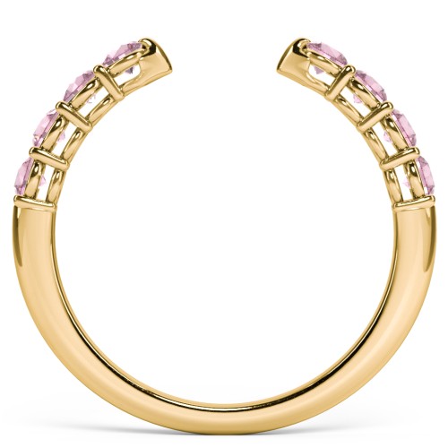 Round Birthstone Open Cuff Ring – 10K Yellow Gold with Pink Tourmaline