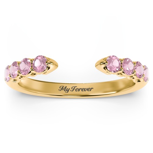 Round Birthstone Open Cuff Ring – 10K Yellow Gold with Pink Tourmaline