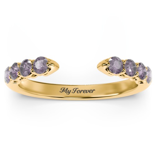 Round Birthstone Open Cuff Ring – 10K Yellow Gold with Alexandrite
