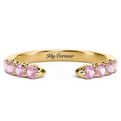 Round Birthstone Open Cuff Ring – 10K Yellow Gold with Pink Tourmaline