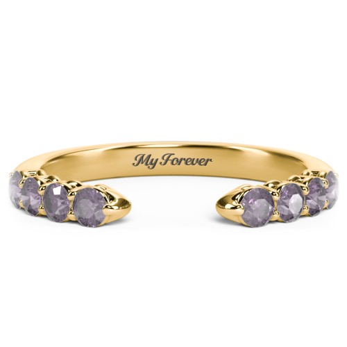 Round Birthstone Open Cuff Ring – 10K Yellow Gold with Alexandrite