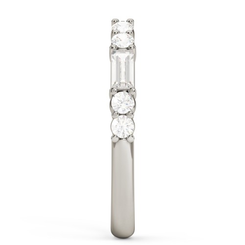 Baguette & Round Accent Open Cuff Ring – 10K White Gold with Cubic Zirconia