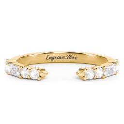 Baguette & Round Accent Open Cuff Ring in 10K Solid Yellow Gold with Cubic Zirconia