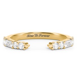 Baguette & Round Accent Open Cuff Ring in 10K Solid Yellow Gold with Diamond