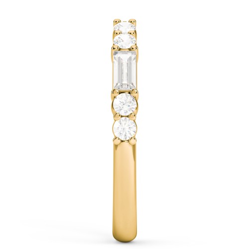 Baguette & Round Accent Open Cuff Ring – 10K Yellow Gold with Cubic Zirconia