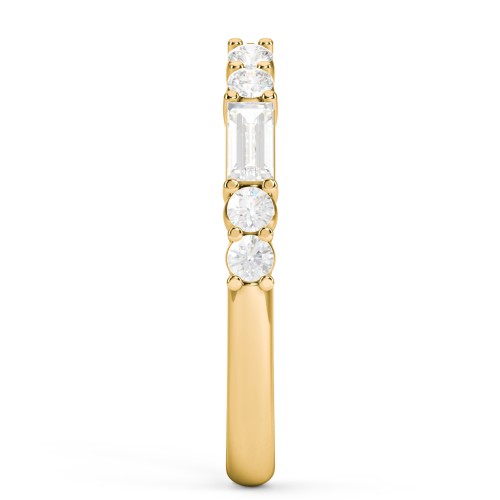 Baguette & Round Accent Open Cuff Ring – 10K Yellow Gold with Diamond
