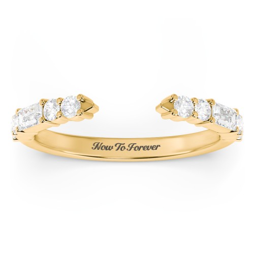 Baguette & Round Accent Open Cuff Ring – 10K Yellow Gold with Diamond