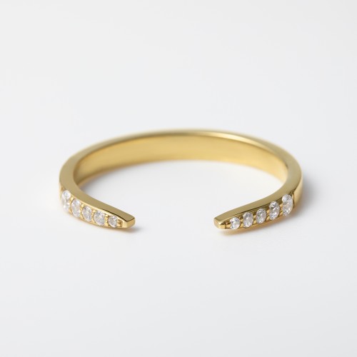 Tapered Accent Open Cuff Ring – 18K Gold Plated Silver with White Premium Zirconia