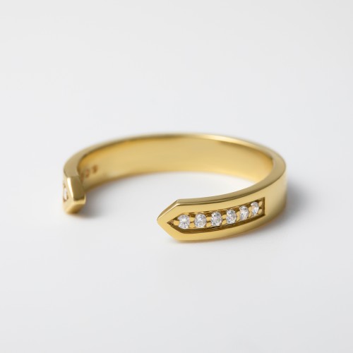 Wide Pavé Open Cuff Ring – 18K Gold Plated Silver with Amethyst Premium Zirconia