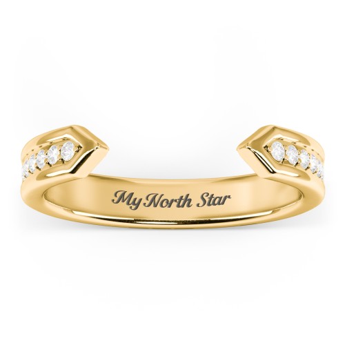 Wide Pavé Open Cuff Ring – 18K Gold Plated Silver with Diamond