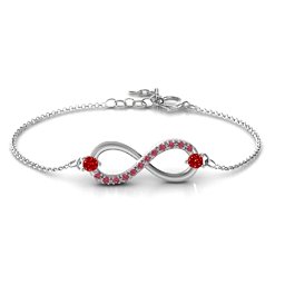 Double Stone Infinity Accent Bracelet in 925 Sterling Silver with Garnet and Red Premium Zirconia