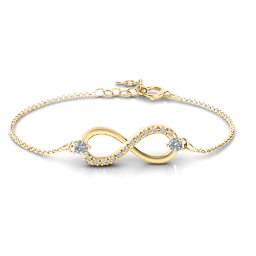 Double Stone Infinity Accent Bracelet in 18K Gold Plated Silver with Cubic Zirconia and White Premium Zirconia