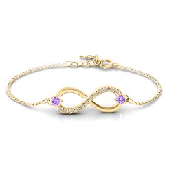 Double Stone Infinity Accent Bracelet in 18K Gold Plated Silver with Amethyst and White Premium Zirconia