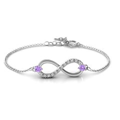 Double Stone Infinity Accent Bracelet – Sterling Silver with Amethyst and White Premium Zirconia