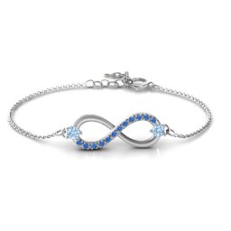 Double Stone Infinity Accent Bracelet in 925 Sterling Silver with Aquamarine and Fancy Blue Premium Zirconia