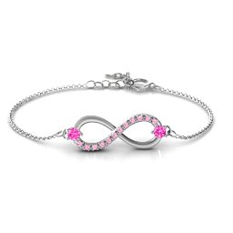 Double Stone Infinity Accent Bracelet in 925 Sterling Silver with Pink Tourmaline and Fancy Pink Premium Zirconia