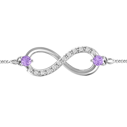 Double Stone Infinity Accent Bracelet – Sterling Silver with Amethyst and White Premium Zirconia
