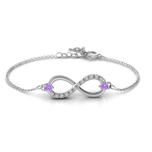 Double Stone Infinity Accent Bracelet – Sterling Silver with Amethyst and White Premium Zirconia