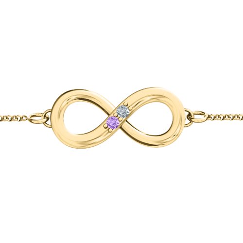 "Twosome" Infinity Bracelet – 10K Yellow Gold with Amethyst and Cubic Zirconia