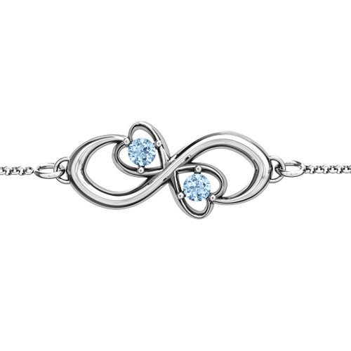 Duo of Hearts and Stones Infinity Bracelet – Sterling Silver with Aquamarine