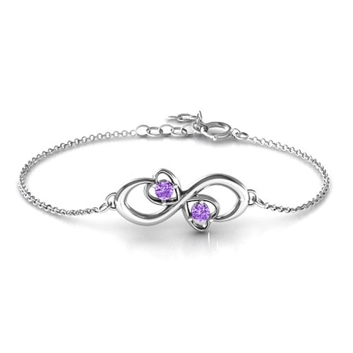Duo of Hearts and Stones Infinity Bracelet – Sterling Silver with Amethyst