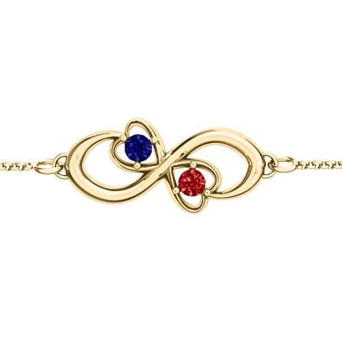Duo of Hearts and Stones Infinity Bracelet – 18K Gold Plated Silver with Blue Sapphire and Garnet