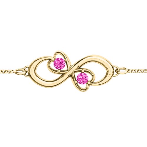 Duo of Hearts and Stones Infinity Bracelet – 18K Gold Plated Silver with Pink Tourmaline
