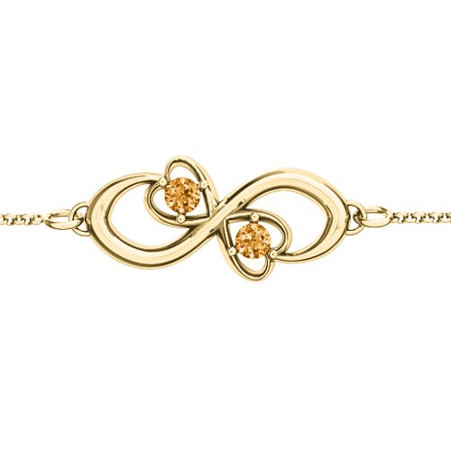 Duo of Hearts and Stones Infinity Bracelet – 18K Gold Plated Silver with Citrine
