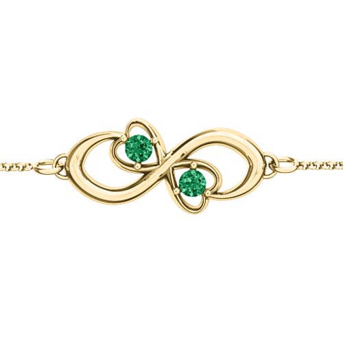 Duo of Hearts and Stones Infinity Bracelet – 18K Gold Plated Silver with Emerald