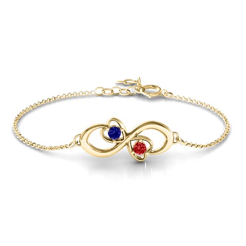 Duo of Hearts and Stones Infinity Bracelet – 18K Gold Plated Silver with Blue Sapphire and Garnet