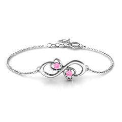Duo of Hearts and Stones Infinity Bracelet – 10K Rose Gold with Pink Tourmaline