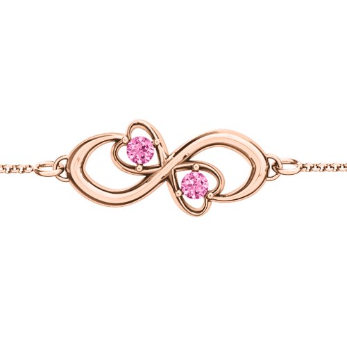 Duo of Hearts and Stones Infinity Bracelet – 10K Rose Gold with Pink Tourmaline