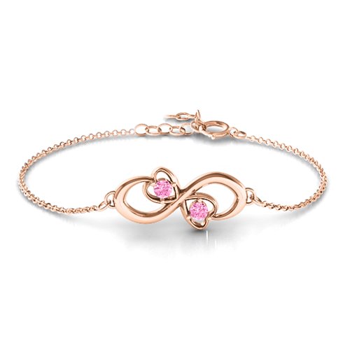 Duo of Hearts and Stones Infinity Bracelet – 10K Rose Gold with Pink Tourmaline
