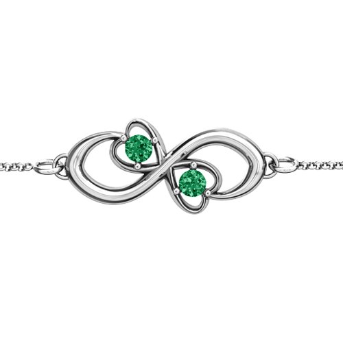 Duo of Hearts and Stones Infinity Bracelet – Sterling Silver with Emerald