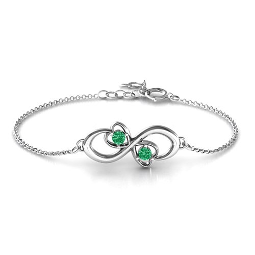 Duo of Hearts and Stones Infinity Bracelet – Sterling Silver with Emerald