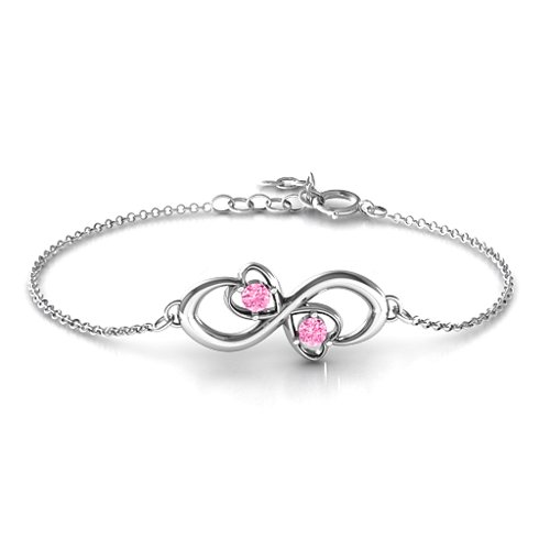 Duo of Hearts and Stones Infinity Bracelet – Sterling Silver with Pink Tourmaline