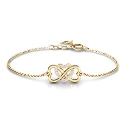 Triple Heart Infinity Bracelet in 18K Gold Plated Silver with White Premium Zirconia