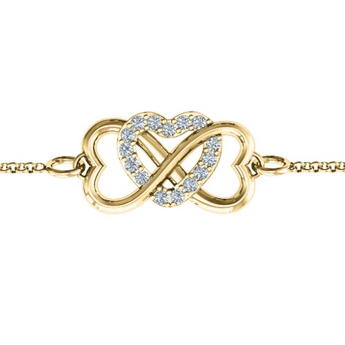 Triple Heart Infinity Bracelet – 18K Gold Plated Silver with Diamond
