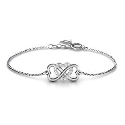 Triple Heart Infinity Bracelet in 925 Sterling Silver with White Premium Zirconia