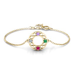 Circular Infinity Bracelet in 10K Solid Yellow Gold with Amethyst, Cubic Zirconia, Ruby, and Emerald